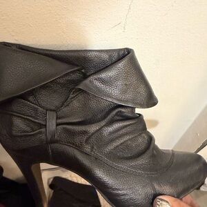 Report Black Fold-Over Leather Ankle Bootie with Ruched Shaft